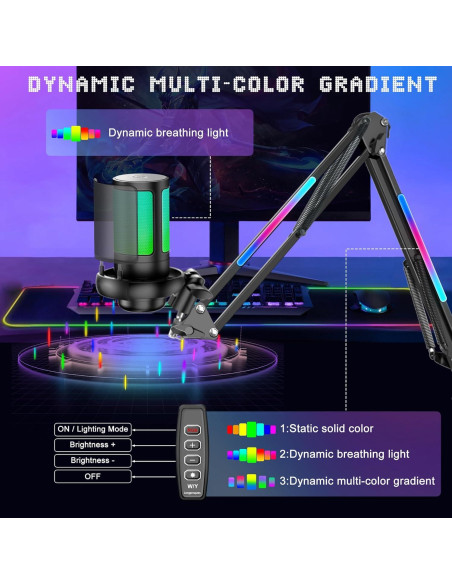 Micrófono USB KingSom Mic-1 con Brazo LED y Cancelación de Ruido Micrófono USB KingSom Mic-1 con Brazo LED y Cancelación de Ruido