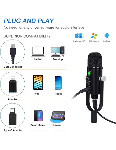 Micrófono de Condensador USB PROAR S-86 para PC y Podcast Micrófono de Condensador USB PROAR S-86 para PC y Podcast