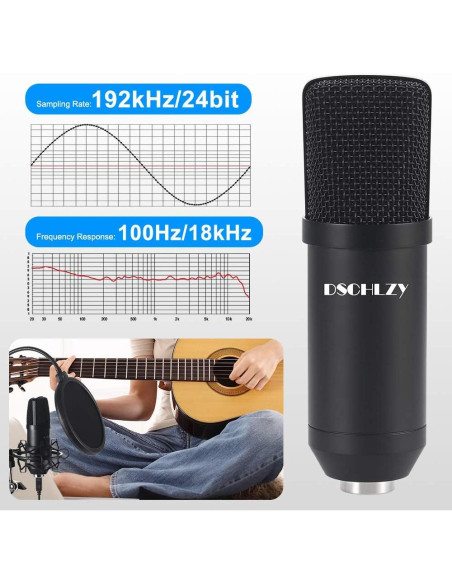 Micrófono USB Profesional DSCHLZY 192kHz/24bit Cardioide Micrófono USB Profesional DSCHLZY 192kHz/24bit Cardioide