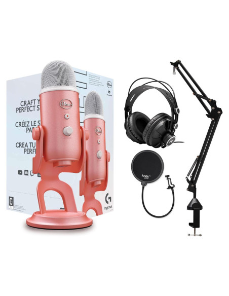 Micrófono USB Blue Yeti Aurora Rosa + Soporte + Auriculares + Filtro Micrófono USB Blue Yeti Aurora Rosa + Soporte + Auriculares + Filtro