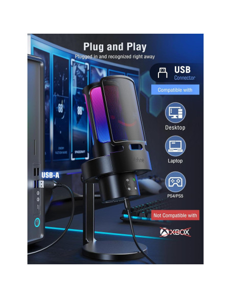 Micrófono USB FIFINE A8Plus con Soporte de Brazo y RGB Micrófono USB FIFINE A8Plus con Soporte de Brazo y RGB