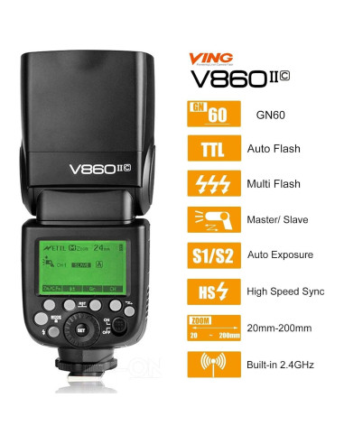 Flash Godox V860II-C para Canon TTL 2.4G GN60 650 Disparos