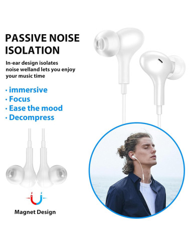 Auriculares con cable ASKUBSKU 3.5mm HiFi Intrauditivos Blanco