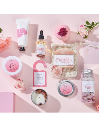 Cesta de Regalo Spa Rosa Peacoeye - Kit de Cuidado Personal