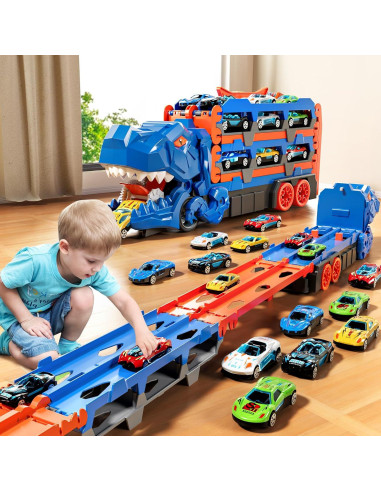 Juego de Pista de Carros PEADUCK Camión Dinosaurio 12 Juguetes