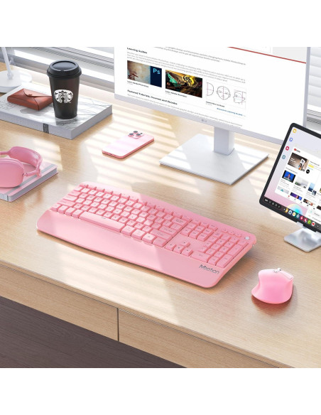 Teclado y Ratón Inalámbricos MEETION Ergonomico Rosa Teclado y Ratón Inalámbricos MEETION Ergonomico Rosa