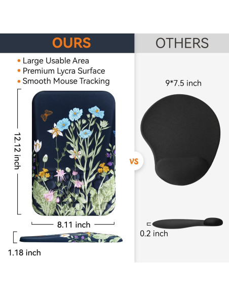 Almohadilla ergonómica Ospelelf con mousepad floral extra grande Almohadilla ergonómica Ospelelf con mousepad floral extra grande