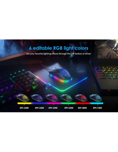 Ratón Gaming CYD C306 Ultraligero 70g RGB 7200 DPI 7 Botones