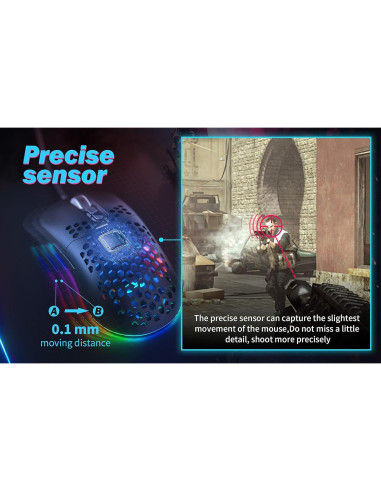 Ratón Gaming CYD C306 Ultraligero 70g RGB 7200 DPI 7 Botones