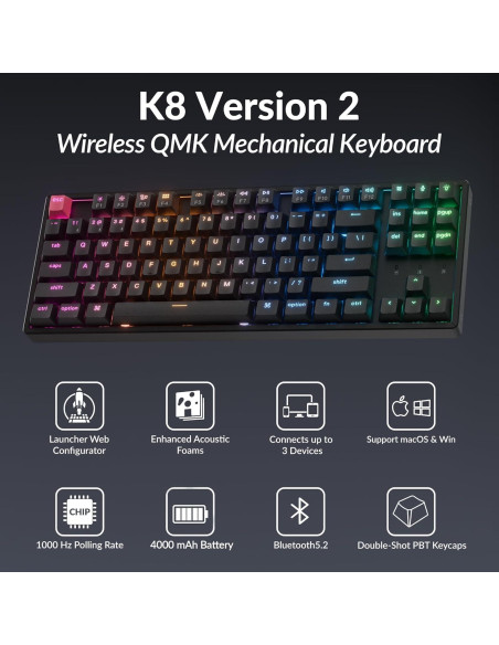 Teclado Mecánico Inalámbrico Keychron K8 V2 TKL RGB PBT Teclado Mecánico Inalámbrico Keychron K8 V2 TKL RGB PBT