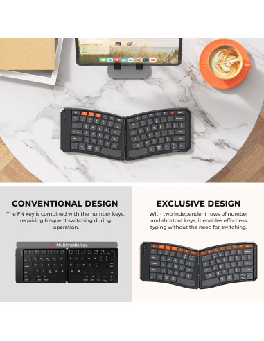 Teclado Plegable Ergonómico Meetion K9880 Bluetooth Inalámbrico