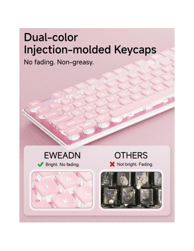 Teclado Retroiluminado EWEADN GX710S USB Rosa con Teclas Silenciosas