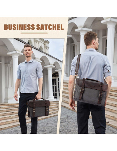Bolsa Mensajera Vaschy de Cuero y Lona para Laptop 14-17"