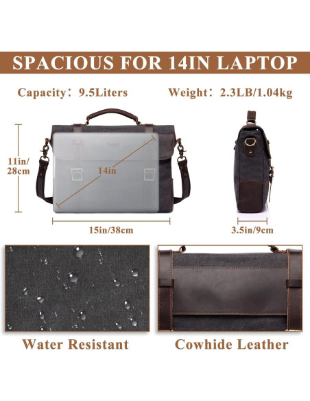 Bolsa Mensajera Vaschy de Cuero y Lona para Laptop 14-17" Bolsa Mensajera Vaschy de Cuero y Lona para Laptop 14-17"