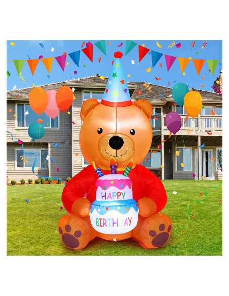Oso Inflable de Cumpleaños 1.8m WinnerWhy con Luces LED Oso Inflable de Cumpleaños 1.8m WinnerWhy con Luces LED