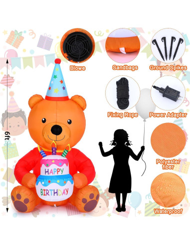 Oso Inflable de Cumpleaños 1.8m WinnerWhy con Luces LED