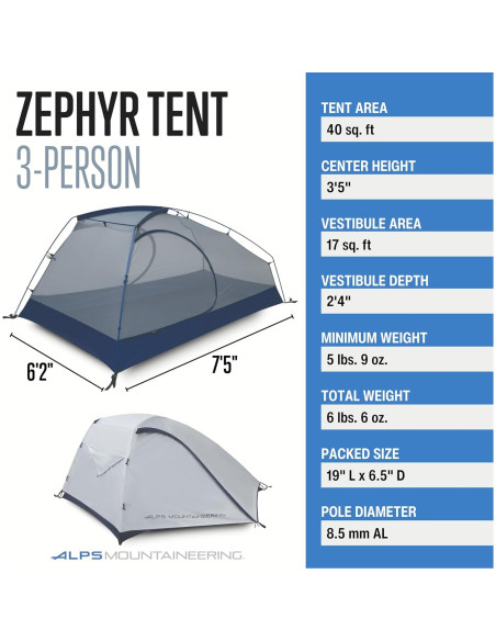 Carpa de Camping ALPS Mountaineering Zephyr 3 Personas Gris/Navy Carpa de Camping ALPS Mountaineering Zephyr 3 Personas Gris/Navy