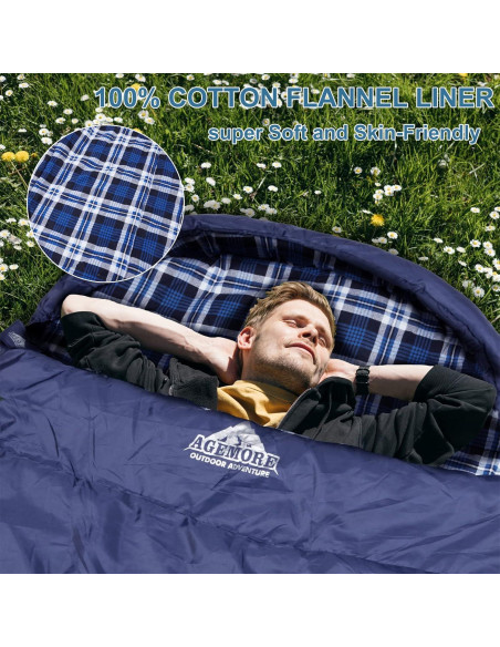 Saco de dormir AGEMORE XXL Algodón Flannel Impermeable 3-4 Estaciones Saco de dormir AGEMORE XXL Algodón Flannel Impermeable 3-4 Estaciones