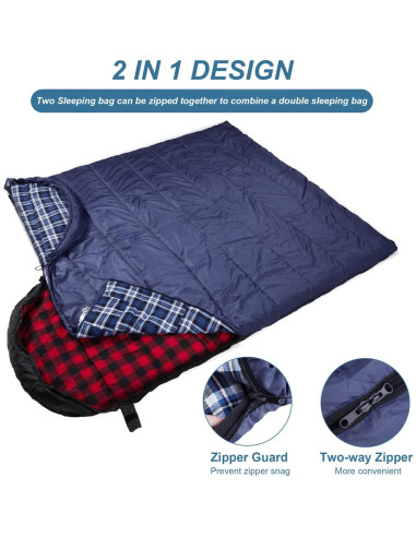 Saco de dormir AGEMORE XXL Algodón Flannel Impermeable 3-4 Estaciones
