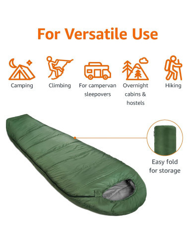Saco de dormir momia Amazon Basics para clima frío - Verde Oliva