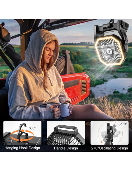 Ventilador de Camping Odoland 20000mAh con Linterna LED Negro Ventilador de Camping Odoland 20000mAh con Linterna LED Negro
