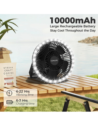Ventilador de Camping Portátil COMLIFE F001 20.32 cm con Linterna LED