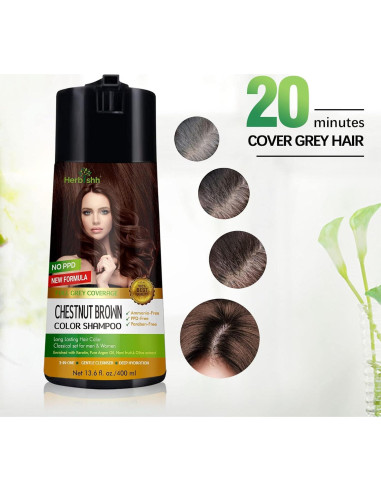 Champú Color Herbishh para Cabello Canoso 400ml - Marrón Castaño
