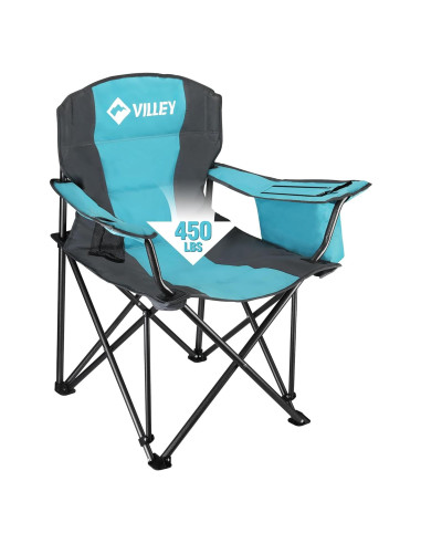 Silla de Camping Plegable VILLEY Azul Soporta 204 kg con Enfriador
