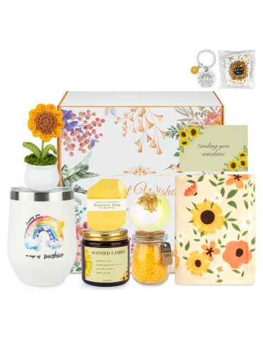 Cesta de Regalo Girasol MUFEIRUO con Manta y Taza Térmica