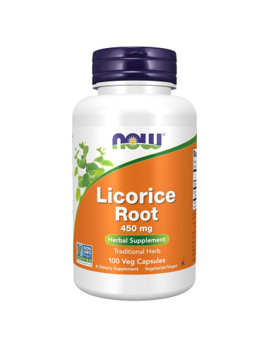 Suplemento Herbal Raíz de Regaliz NOW 450 mg 100 Cápsulas Veganas