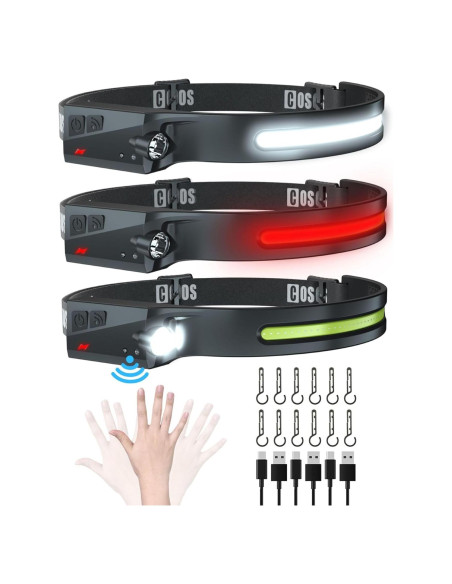 Linterna Frontal LED COSOOS 1000 Lúmenes Recargable 3PCS Linterna Frontal LED COSOOS 1000 Lúmenes Recargable 3PCS