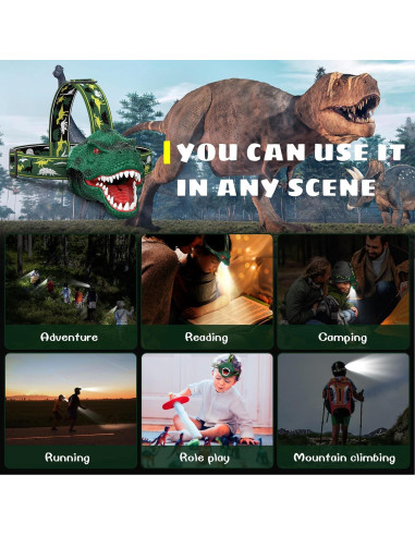 Linterna Frontal Dysaim Dinosaurio T-Rex Recargable 100 Lúmenes