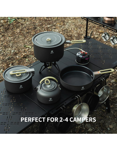 Juego de Utensilios de Camping Alocs - 4 Piezas, Aluminio, 1.7L a 3L