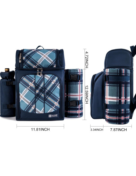 Mochila de Picnic ALLCAMP para 2 Personas con Manta y Cubiertos Mochila de Picnic ALLCAMP para 2 Personas con Manta y Cubiertos