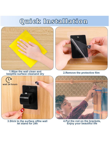 Soporte de Varilla de Cortina Sin Taladro Tidisort 12PCS Negro