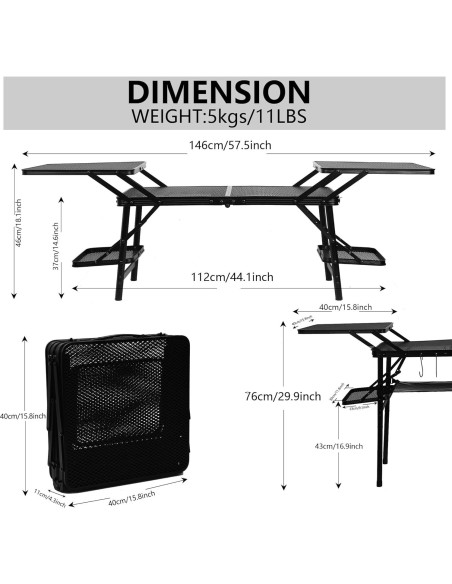 Mesa de Camping Plegable Nice C con 4 Mesas Laterales 80x40x76cm Mesa de Camping Plegable Nice C con 4 Mesas Laterales 80x40x76cm