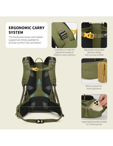 Mochila de Senderismo SKYSPER 35L Impermeable Unisex Verde