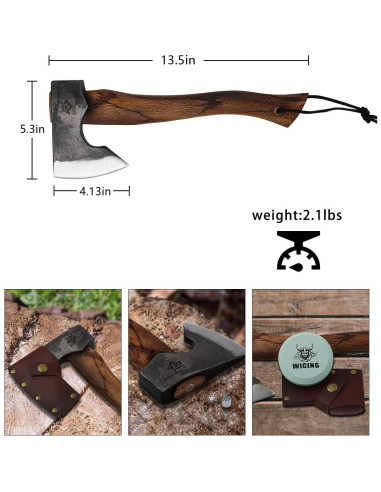 Hacha de Camping WICING 34.3 cm Acero al Carbono con Funda
