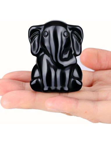 Figura de Elefante de Cristal Obsidiana Negra Jovivi 3.81cm