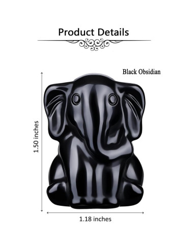 Figura de Elefante de Cristal Obsidiana Negra Jovivi 3.81cm
