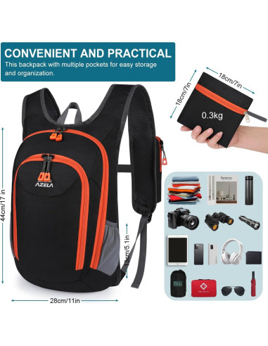 Mochila Plegable Esup 15L Negra para Senderismo y Viajes