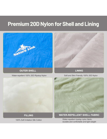 Saco de dormir ligero Nature Link Zoysia-002 1.10kg 8-15C Saco de dormir ligero Nature Link Zoysia-002 1.10kg 8-15C