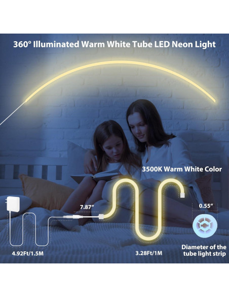 Luces de Cuerda de Neón LED HOUHUI 1m Blanca Cálida IP65