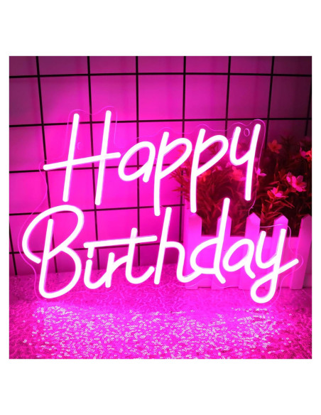 Cartel de Neón LED Dimmable Feliz Cumpleaños Rosa 39.88x29.97cm Cartel de Neón LED Dimmable Feliz Cumpleaños Rosa 39.88x29.97cm