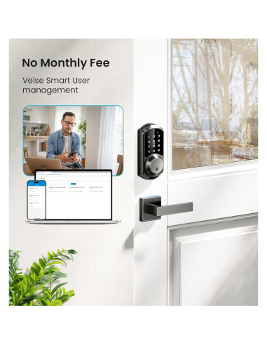 Cerradura Inteligente Veise VE06-L con Manijas, Control App, Negro Mate
