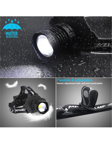 Linterna Frontal LED Recargable BUD K XHP70 1080 Lúmenes IPX6