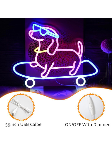Cartel de Neón Perro Patinador LISIGNVE 40.4x32 cm LED USB