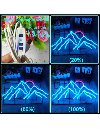 Luz de Neón LED Montaña AMITT 43x20cm Regulable Azul y Rojo