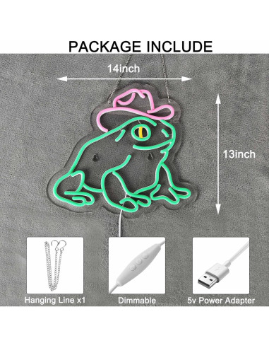 Luz de Neón HONE Sombrero de Vaquero Rana LED USB 35.6x33 cm