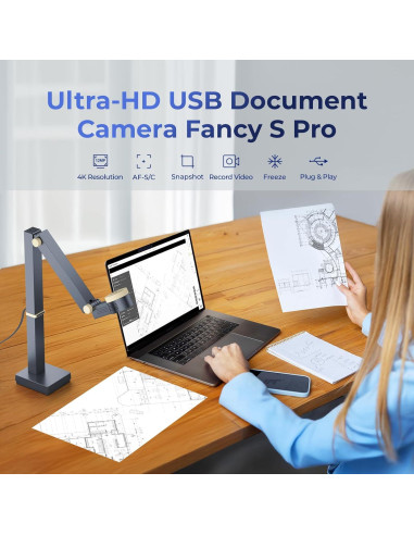 CZUR Fancy S Pro Cámara Documentos 12MP USB, Webcam 4K